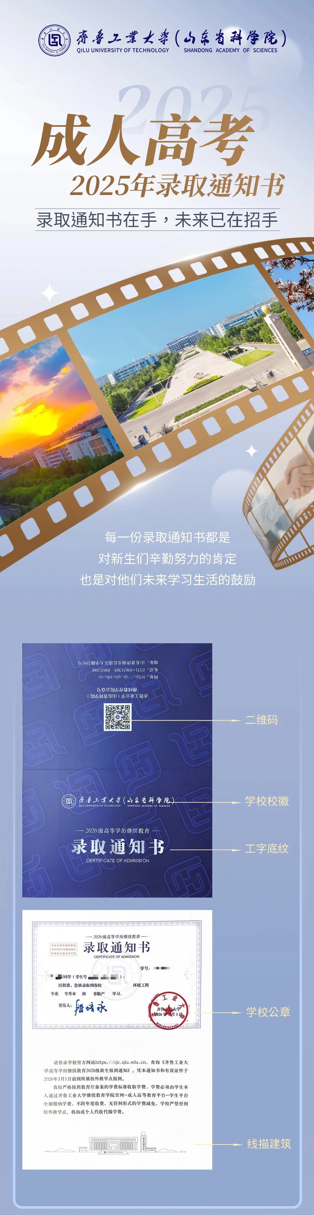 一纸蓝图，万里鹏程——齐鲁工业大学成人高考录取通知书来啦！(图3)